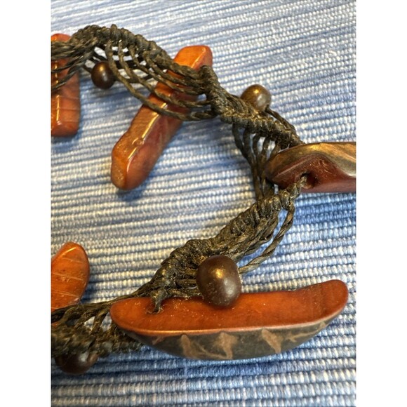 Artisan Tagua Wood Bar Pendant Necklace Macrame Cord Tribal Boho Adjustable - Picture 8 of 10